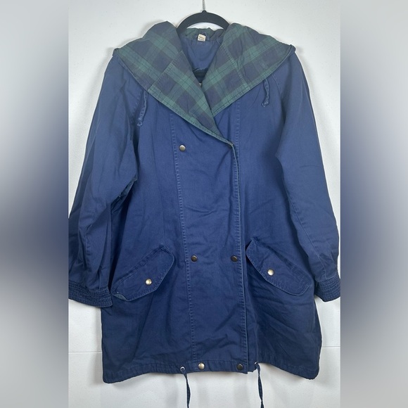 Vintage 90’s Y2K Express French Country Navy and Plaid Barn/Utility/Work Jacket - Picture 1 of 16
